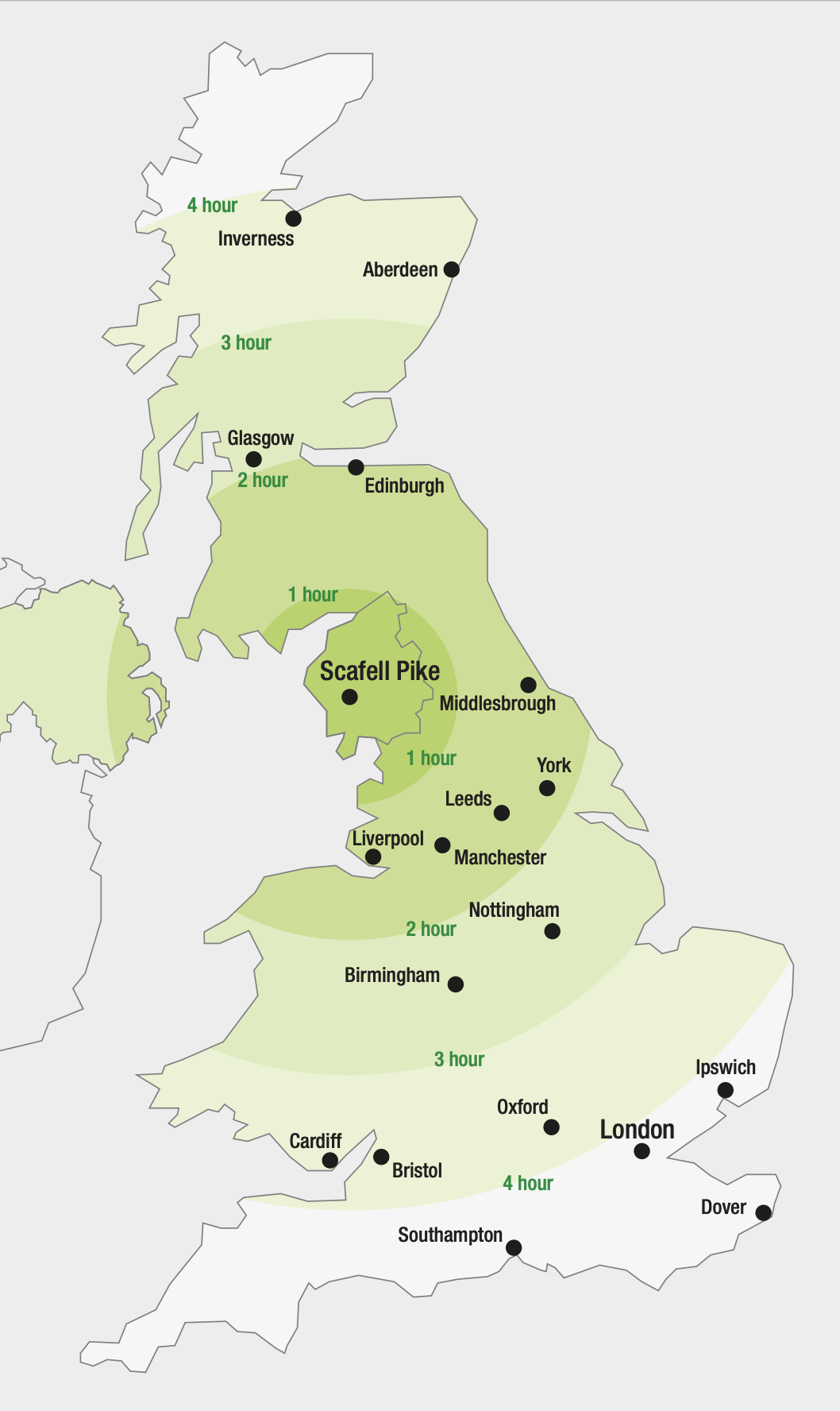 Scafell Pike on a UK map