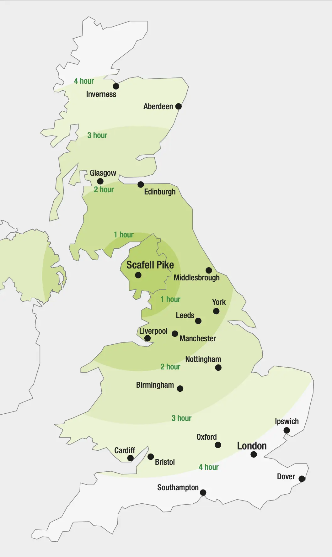 Scafell Pike on a UK map